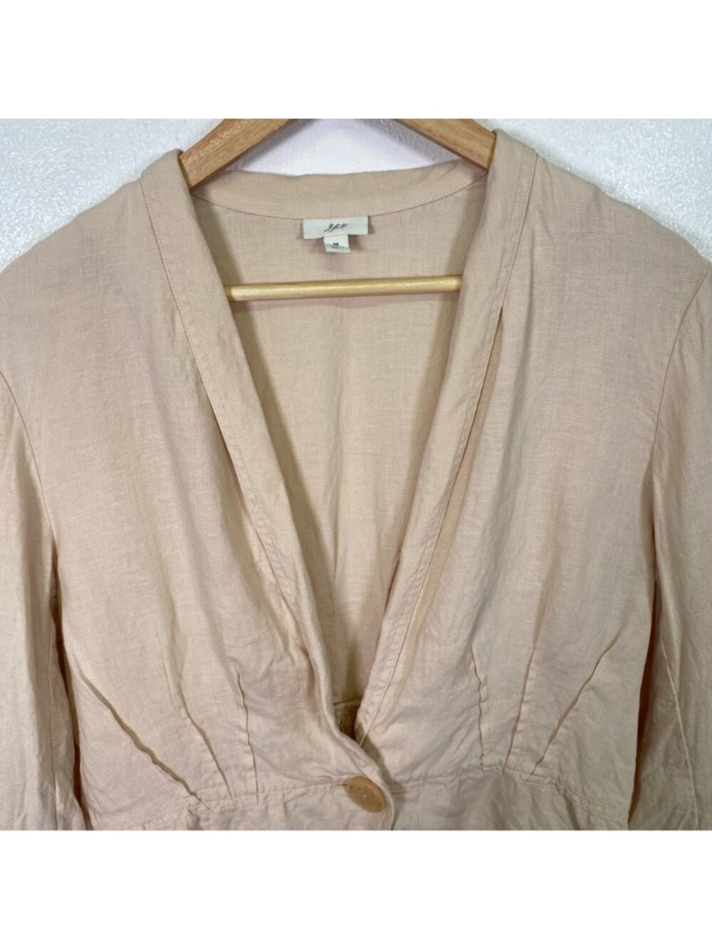 J. Jill Beige 100% Linen Button-Front Long-Sleeve Peplum Blazer Jacket M - Picture 9 of 13